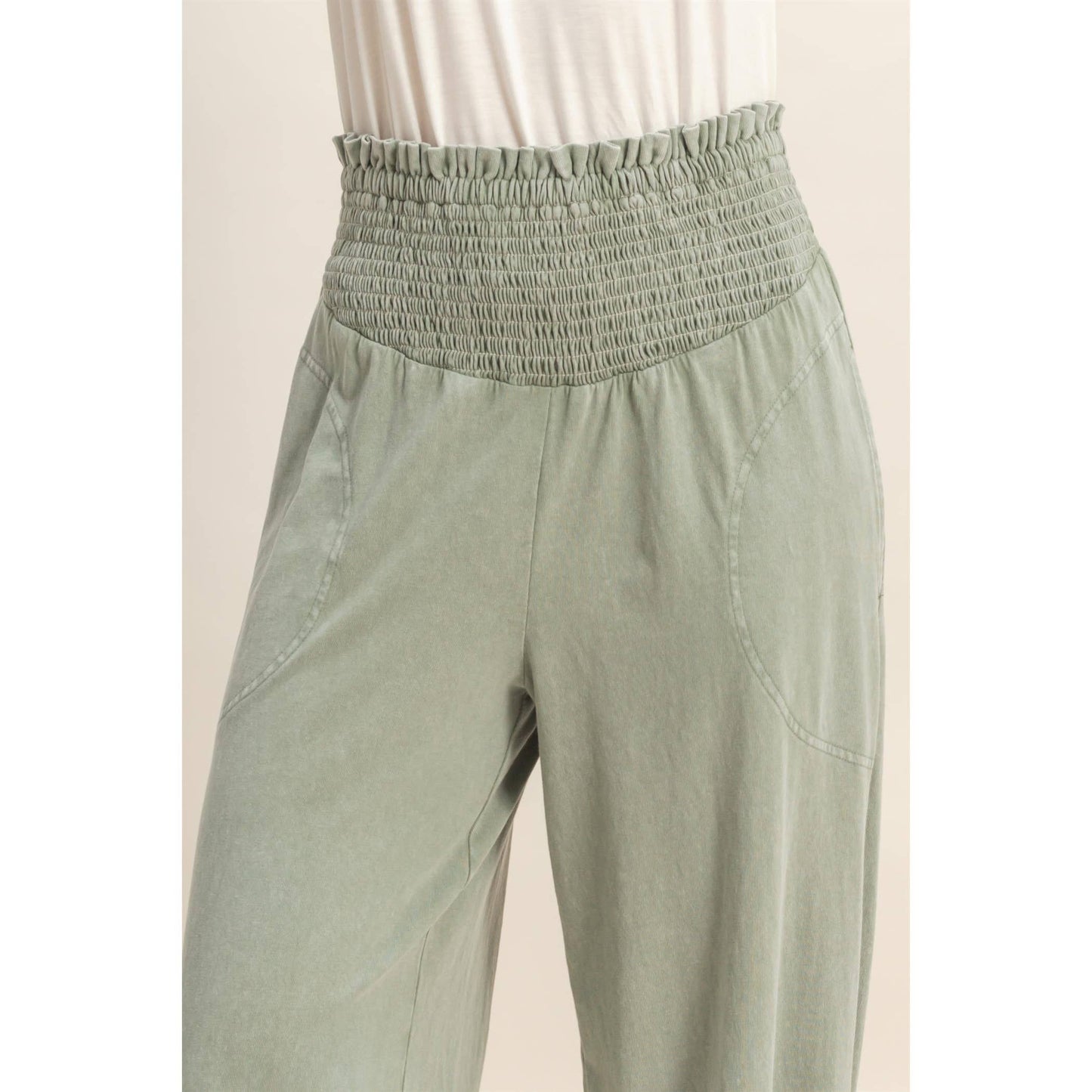 So Fetch Mineral Washed Wide-Leg Smocked Waist Pants | 6 Colors