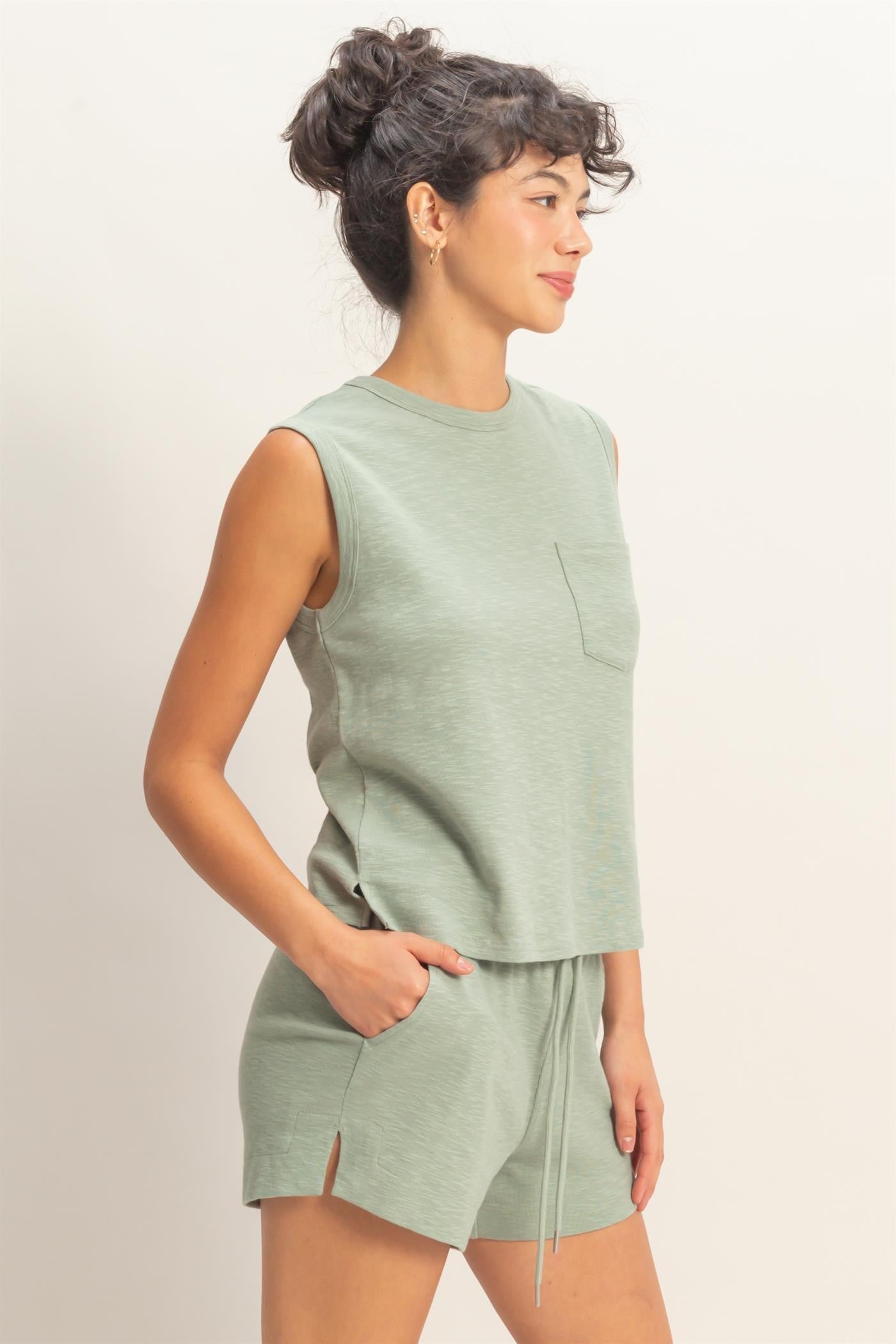 Sleeveless Cotton Top with Pocket