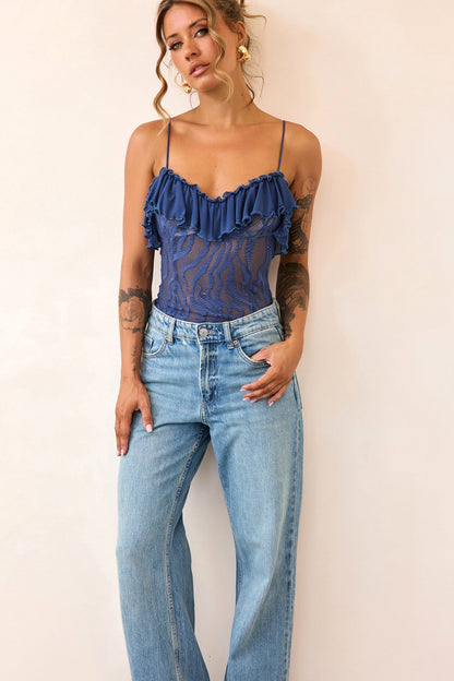 Soft Whispers Lace Bodysuit - Midnight Blue