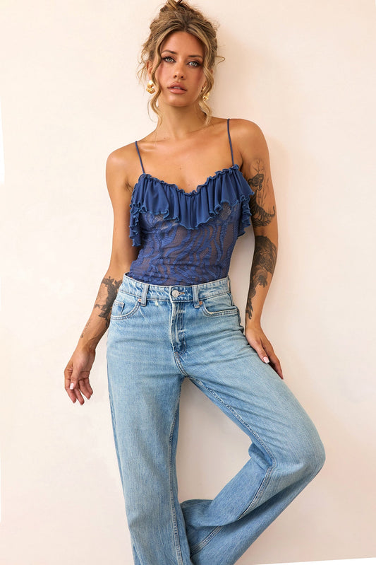 Soft Whispers Lace Bodysuit - Midnight Blue