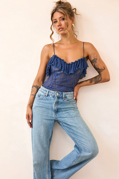 Soft Whispers Lace Bodysuit - Midnight Blue