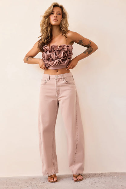 Petal Reverie Satin Crop Top - Mocha