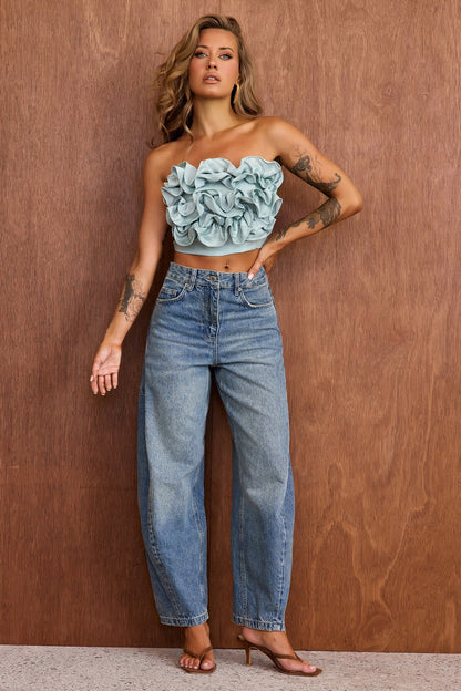 Petal Reverie Satin Crop Top - Sage