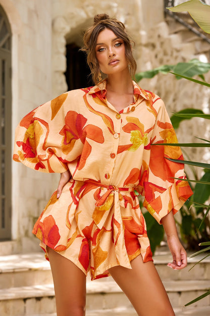 Garden Mirage Woven Playsuit - Orange
