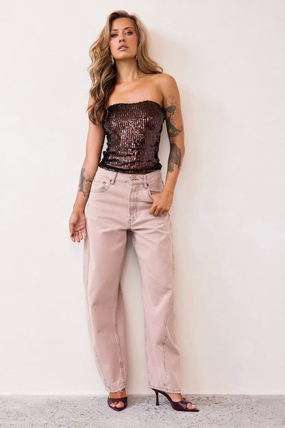 Midnight Pulse Sequin Top - Chocolate