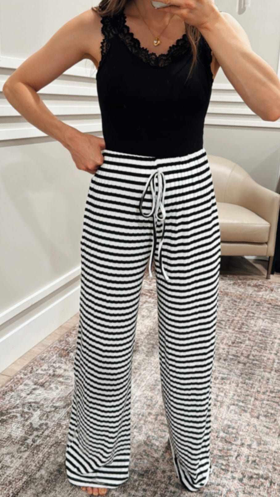 Wide Leg Stripe Tie Pants