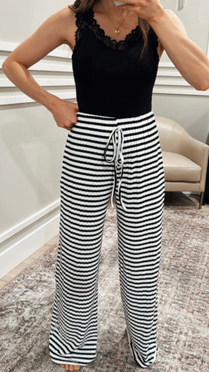 Wide Leg Stripe Tie Pants