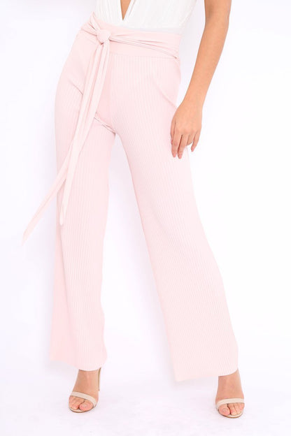 Baby Pink Wide Legged Pleated Trousers - Chantel