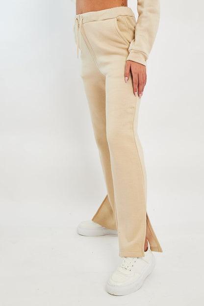 Beige Side Split Wide Leg Jogger - Halsey