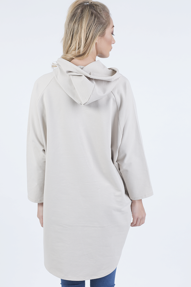 Beige Star Diamante Oversized Hoodie - Sarah
