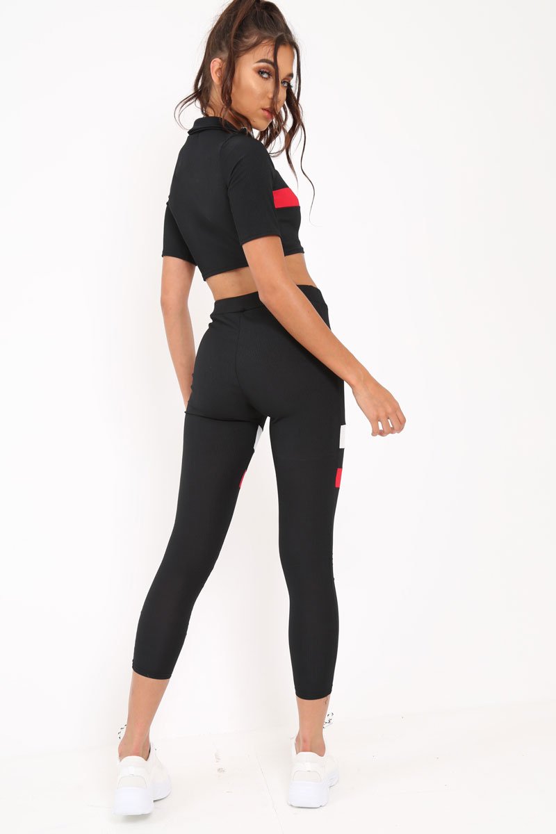Black And Red Stripe Crop Top And Leggings Co-Ord - Ramey