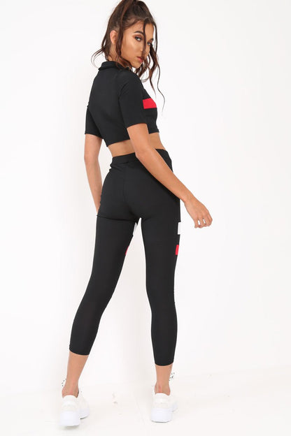 Black And Red Stripe Crop Top And Leggings Co-Ord - Ramey