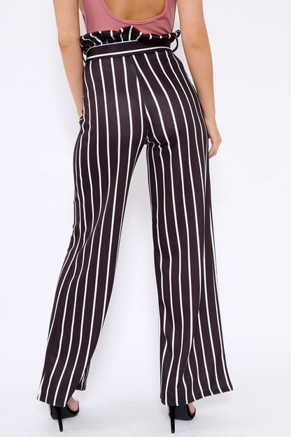 Black and White Stripe Paper Bag Tie Waist Wide Leg Trousers - Kennedy