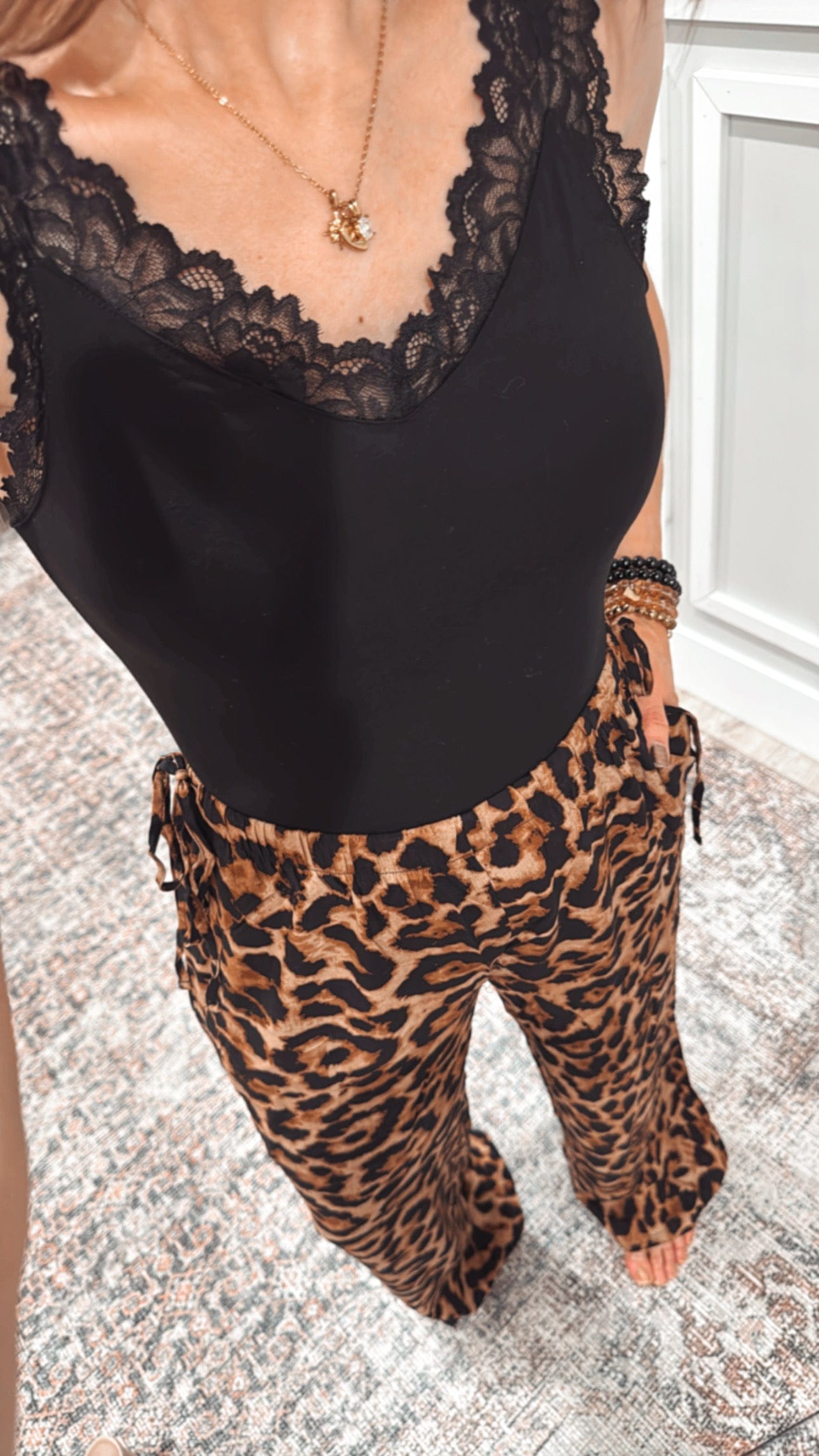 Leopard Print Waist Tie Pull On Pants