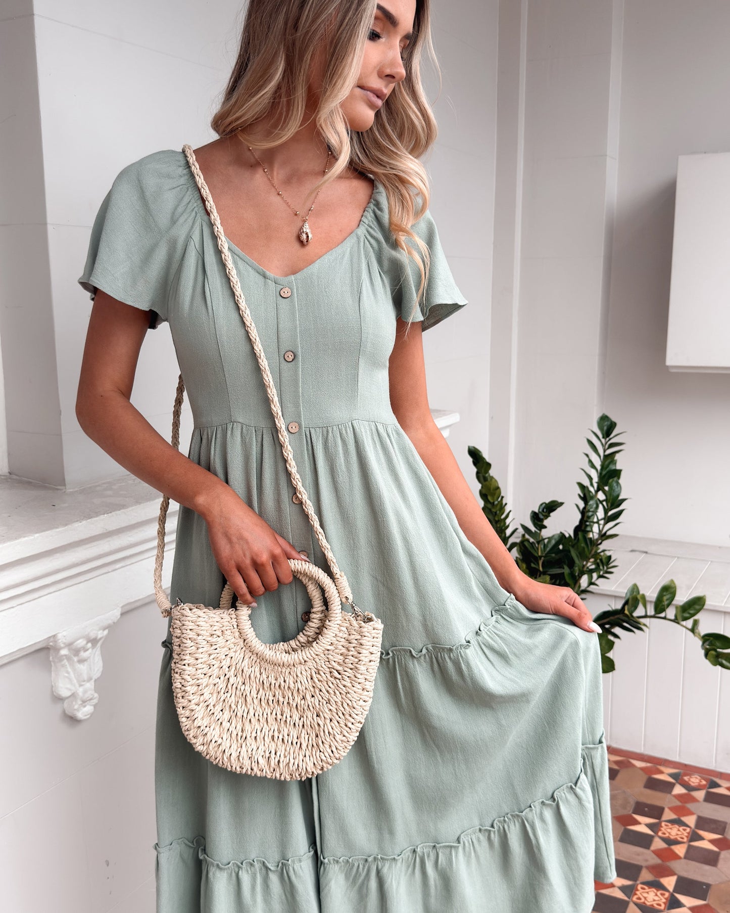 Celie Dress Sage | Women's Linen Midi Dress