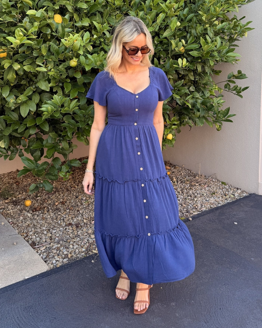 Celie Dress - Navy | Women's Linen Midi Dress
