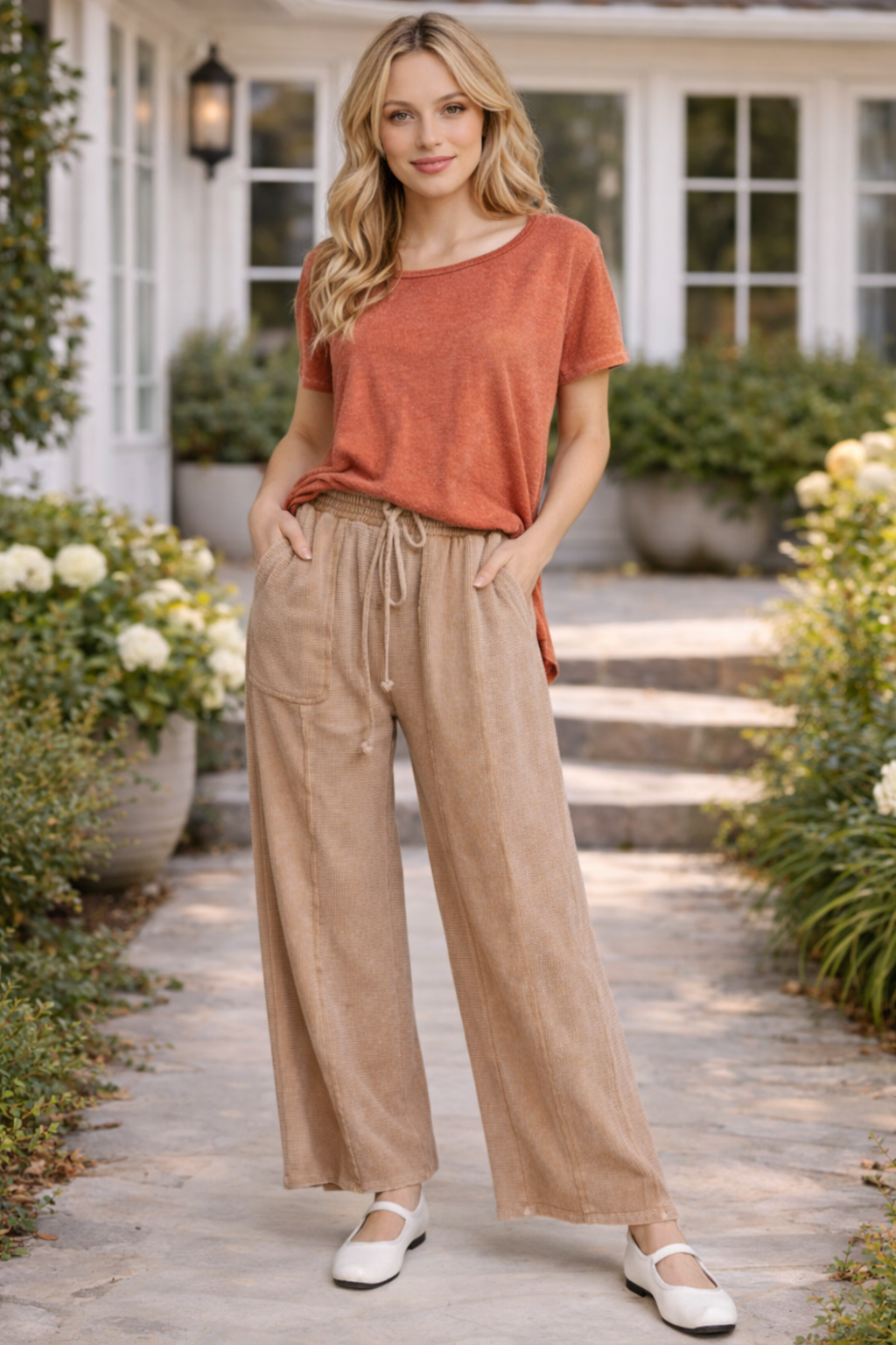 Mineral Wash Waffle Cropped Pants