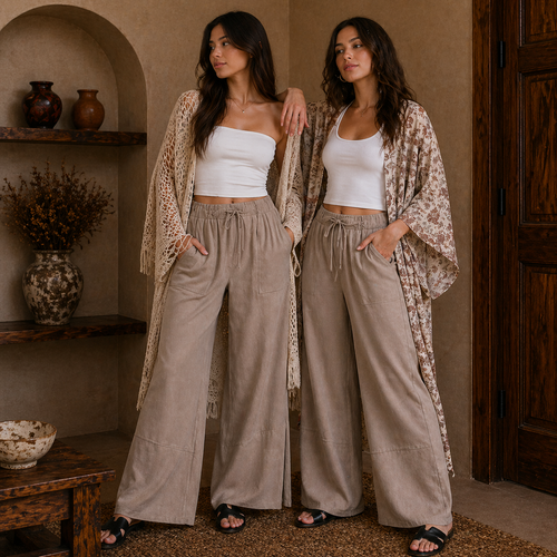 French Terry Exposed-seam Flare Hem Pants With Pockets