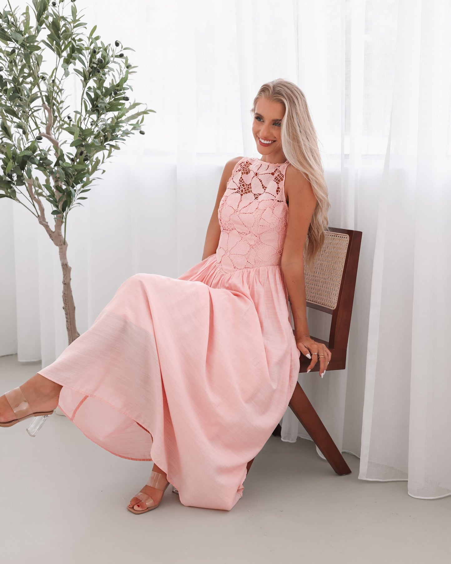 Contessa Pink Dress | Women's Lace Maxi Dress