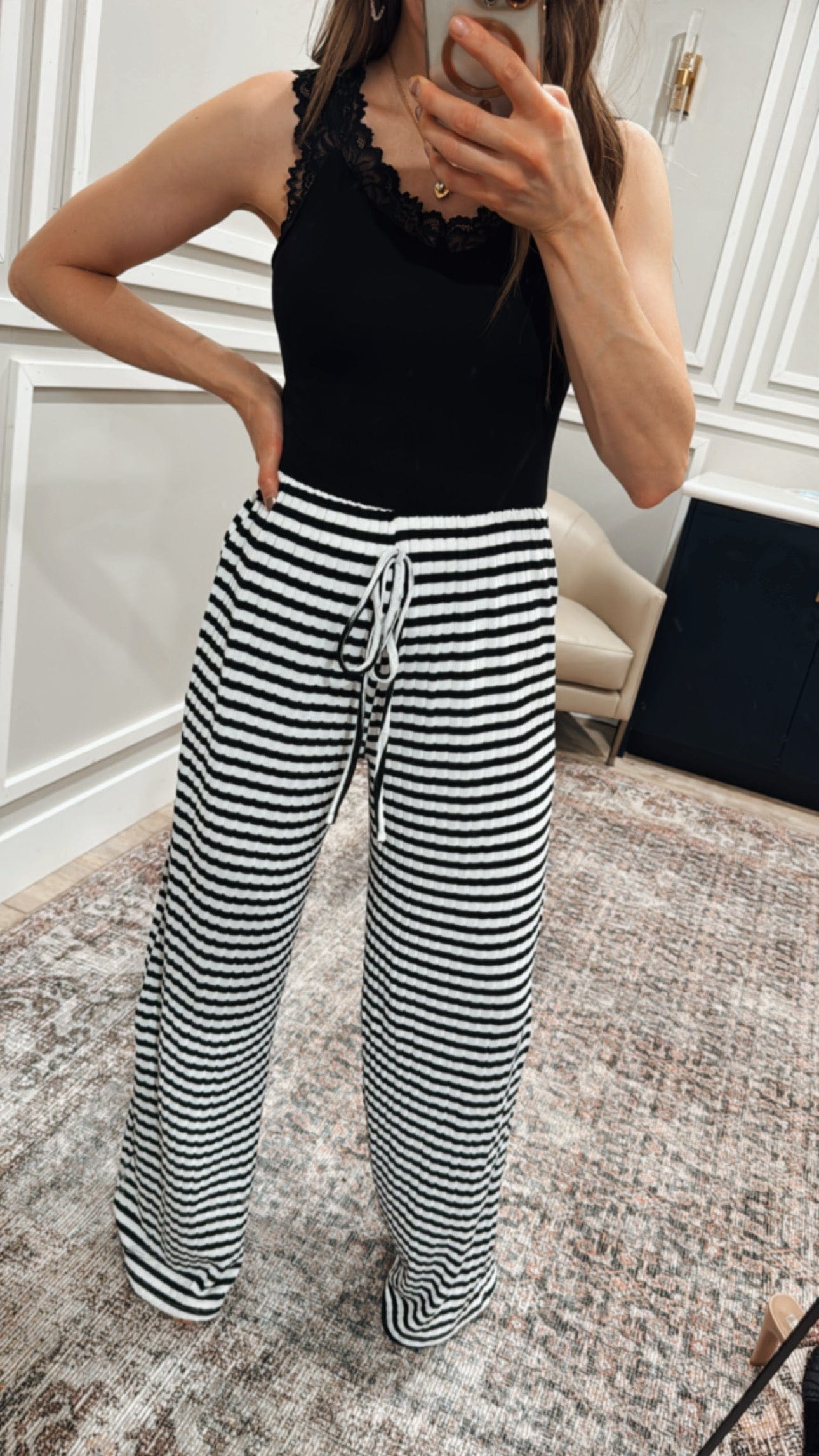 Wide Leg Stripe Tie Pants
