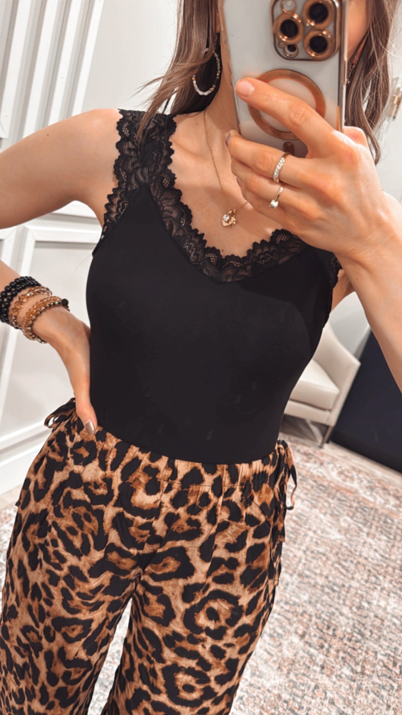 Leopard Print Waist Tie Pull On Pants
