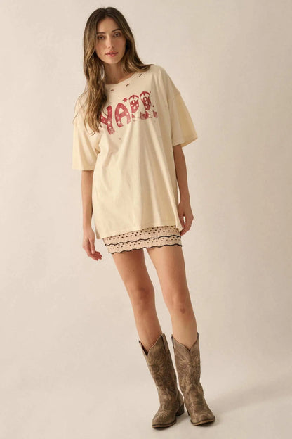 Y'all Cowboy Boots Oversize Distressed Graphic Tee