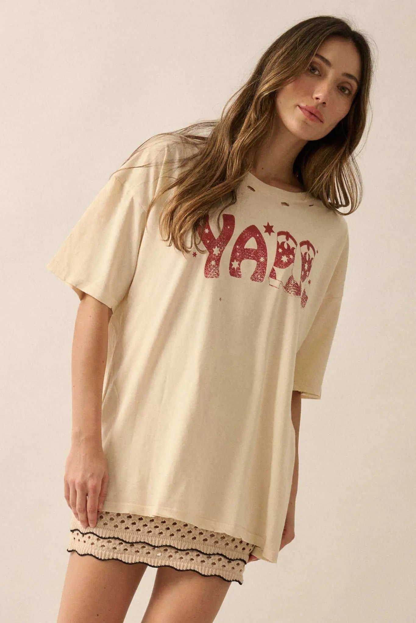 Y'all Cowboy Boots Oversize Distressed Graphic Tee