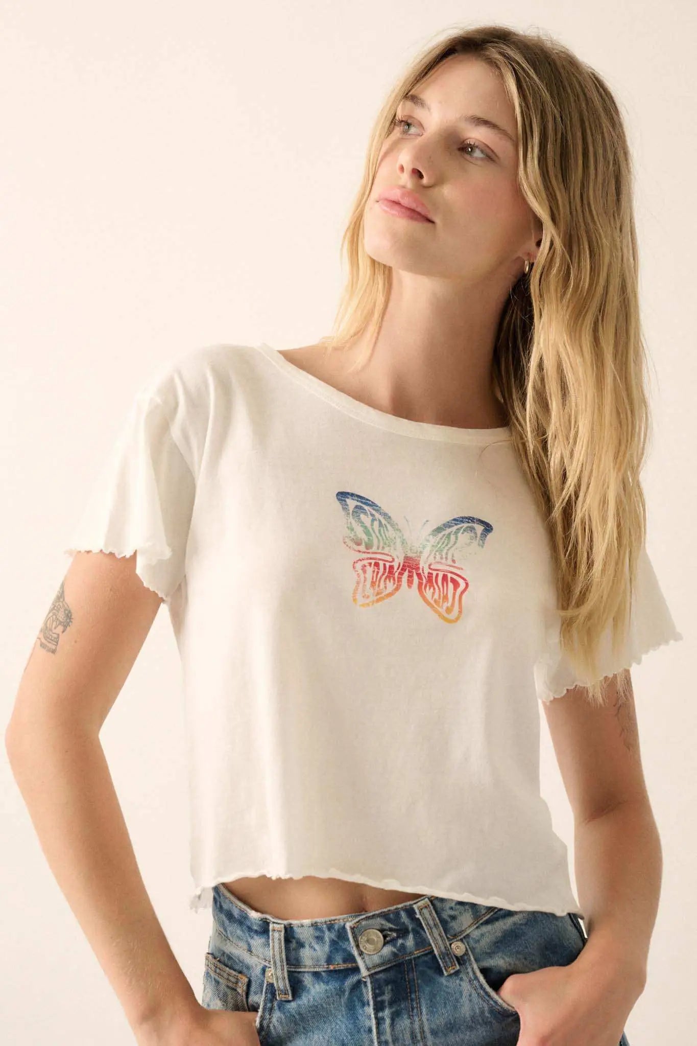 Stay Calm Rainbow Butterfly Graphic Baby Tee