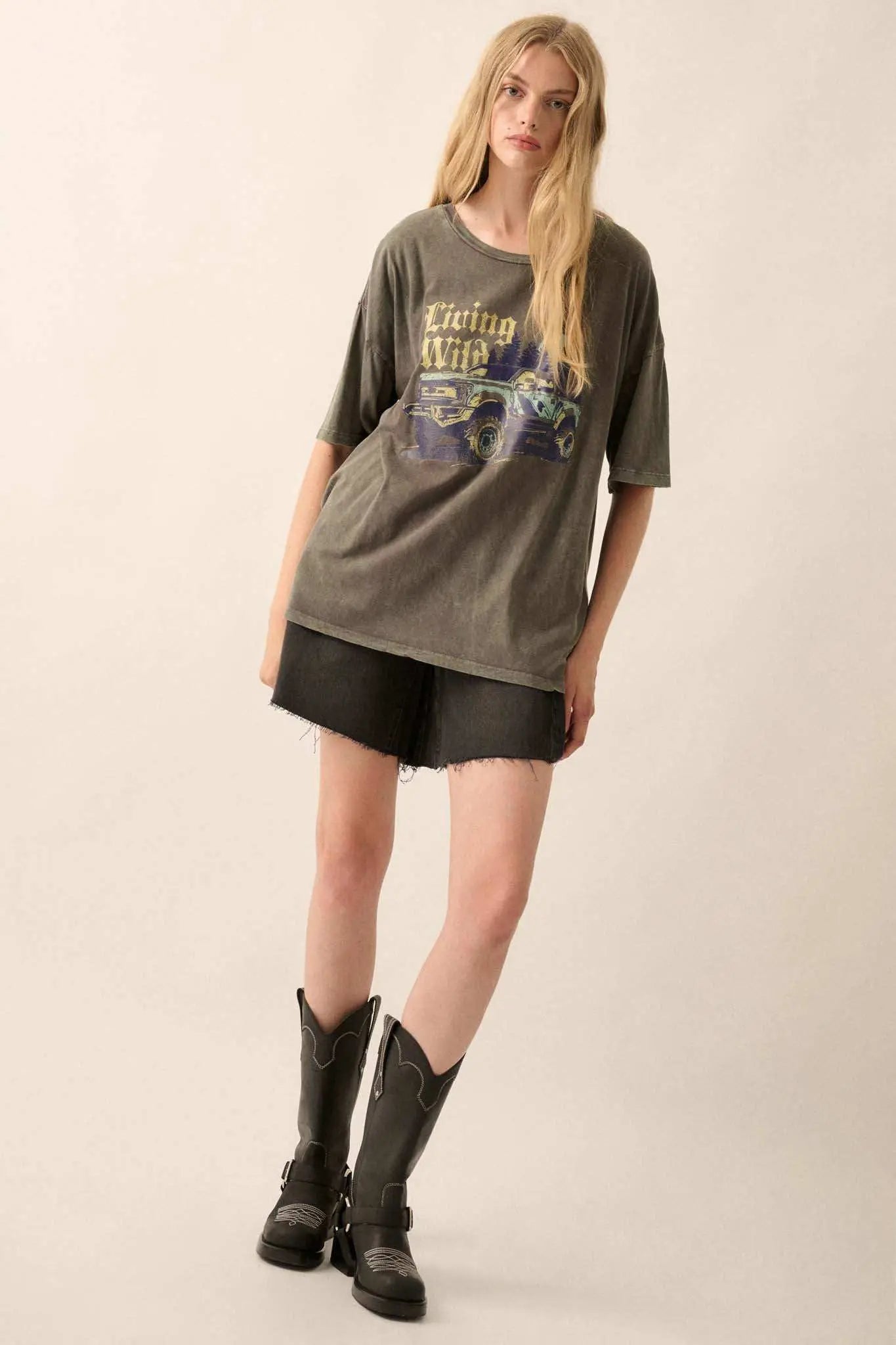 Living Wild Vintage-Wash Pickup Truck Graphic Tee