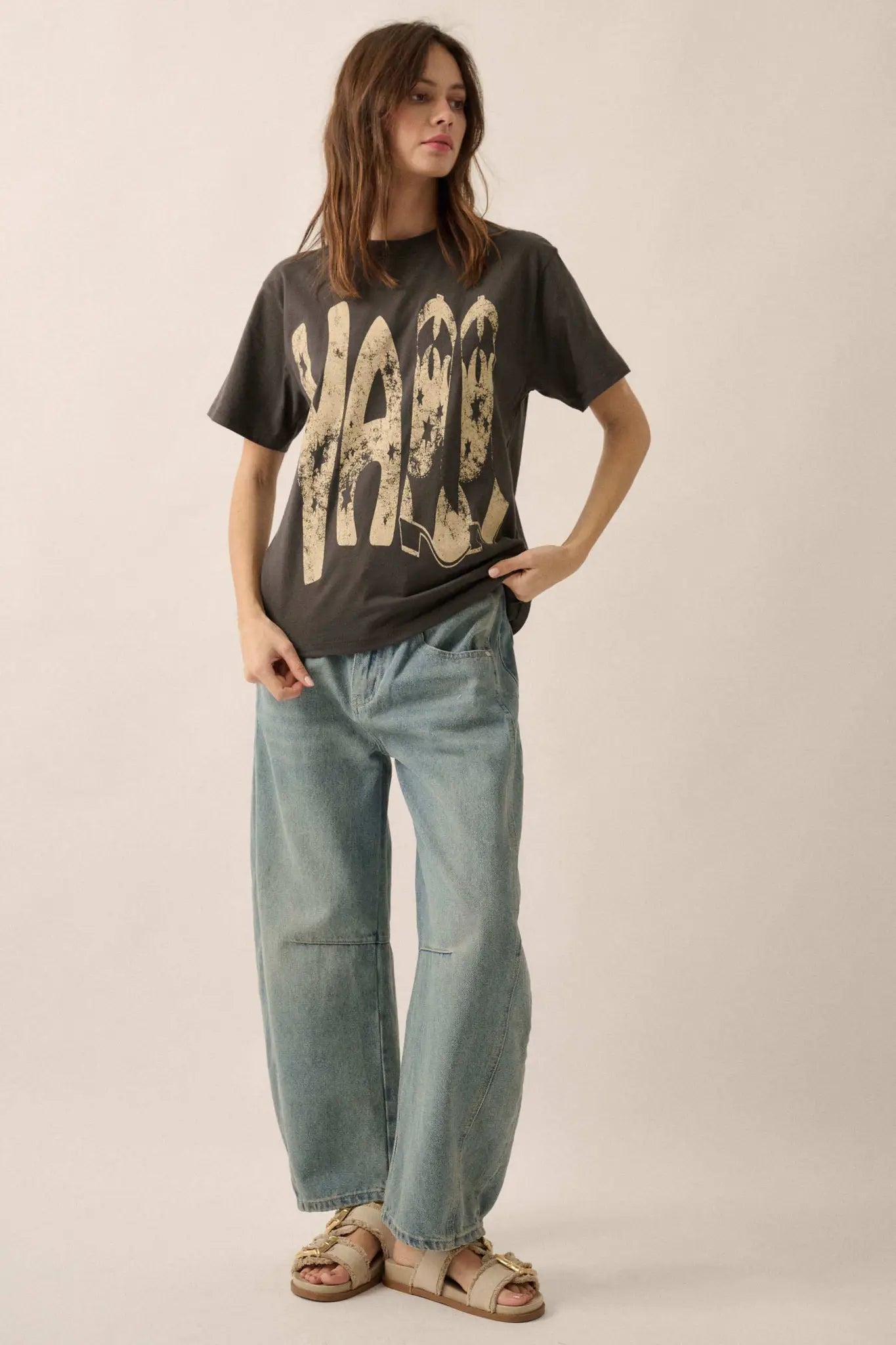 Y'All Cowboy Boots Vintage-Print Graphic Tee