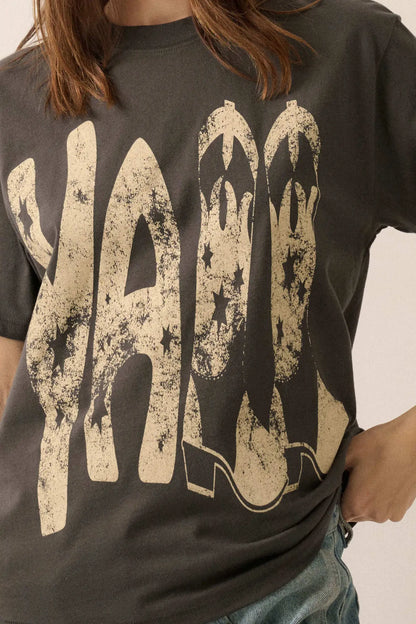Y'All Cowboy Boots Vintage-Print Graphic Tee