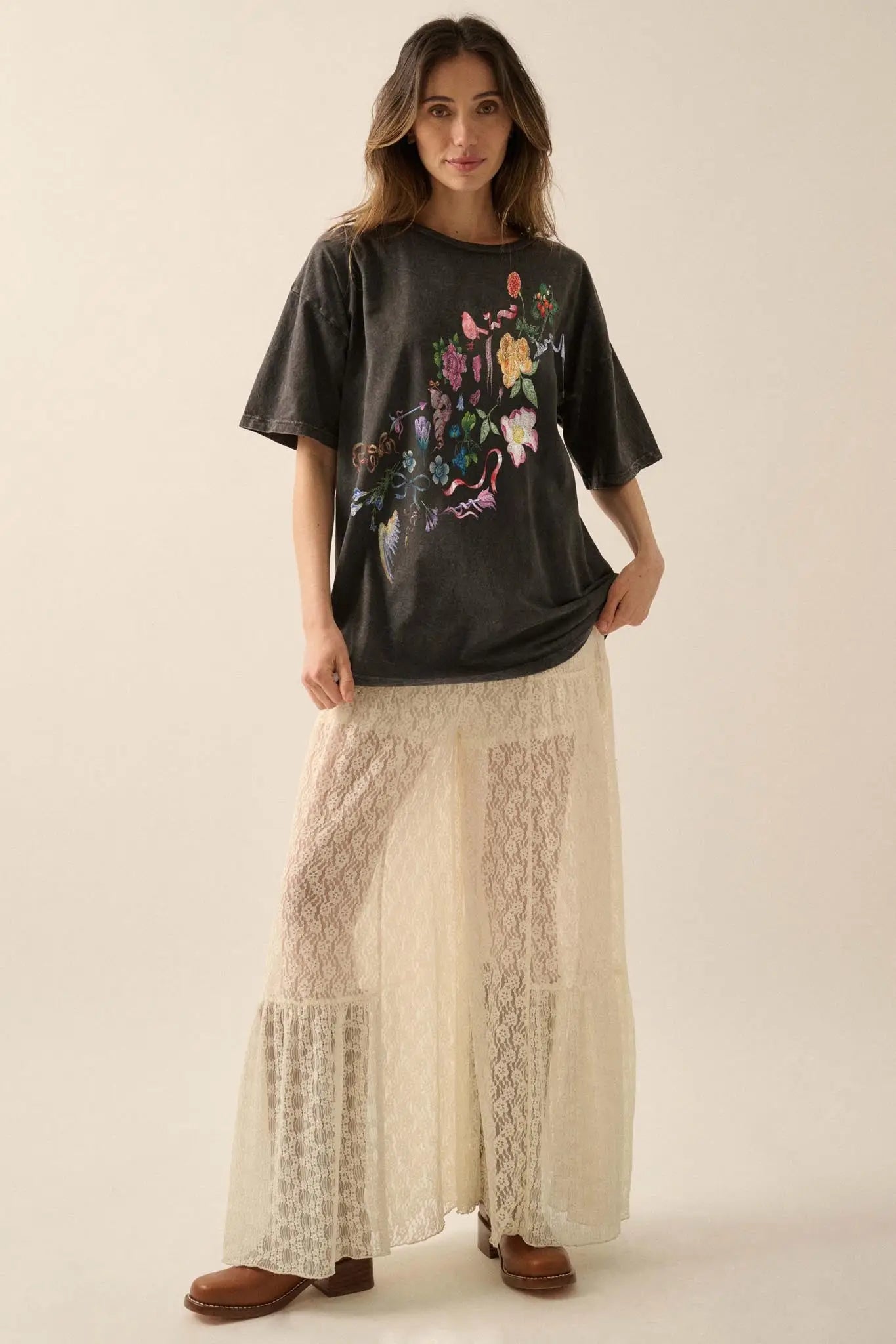 Fantasy Garden Vintage-Wash Floral Graphic Tee