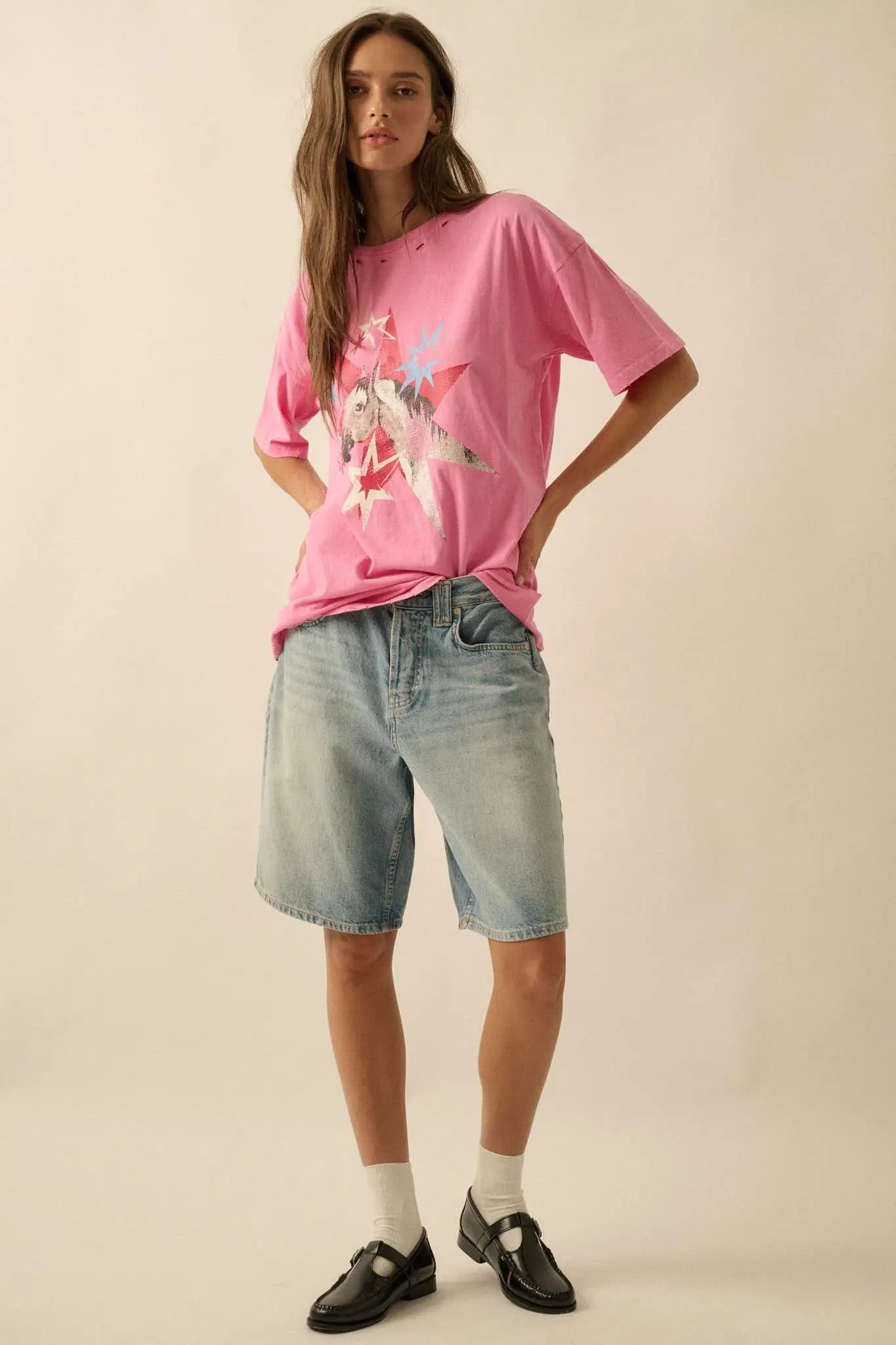Star Horse Distressed Oversize Graphic Tee