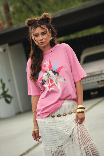 Star Horse Distressed Oversize Graphic Tee