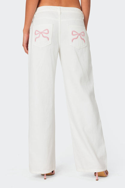 Bow Pocket Low Rise Baggy Jeans