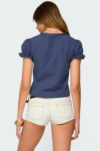 Cotton Lacey Tie Front Top