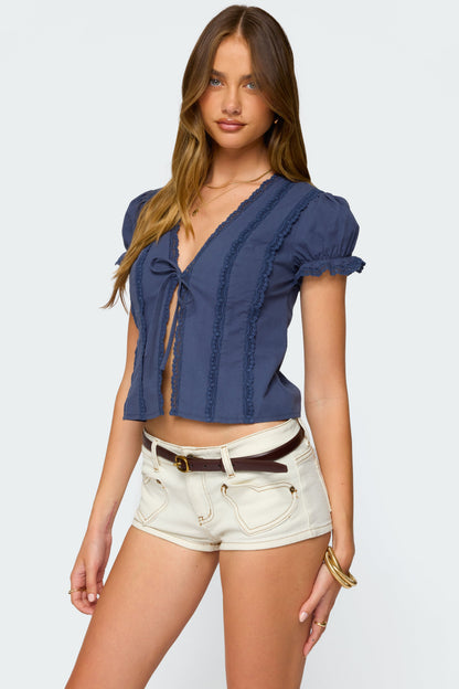 Cotton Lacey Tie Front Top