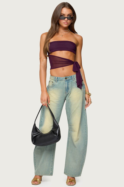 Amaro Strapless Side Tie Cut Out Top