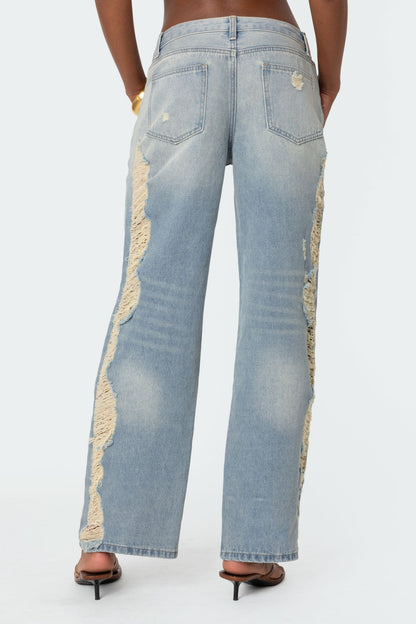 Distressed Washed Low Rise Baggy Jeans