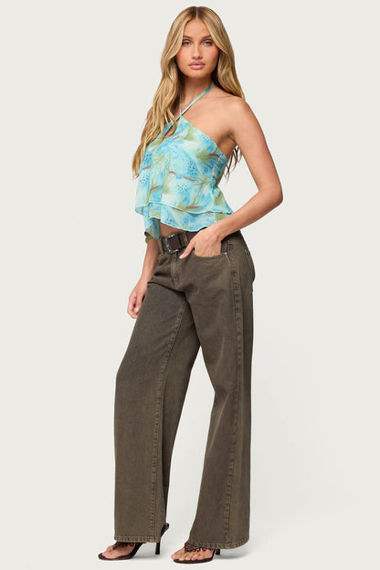 Dragon Lily Layered Chiffon Halter Top