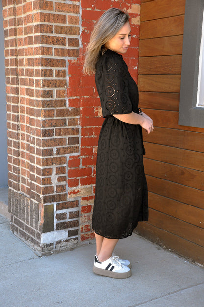 Eyelet Collared Midi Dress