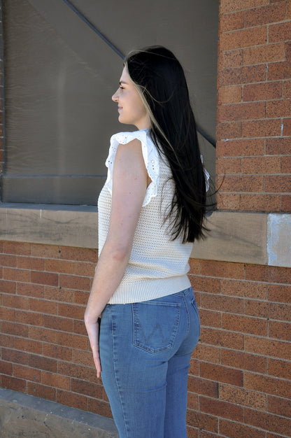 Eyelet Lace Sleeve Sweater Top