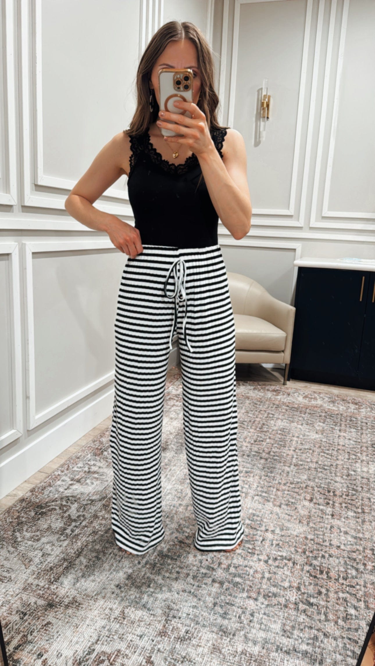Wide Leg Stripe Tie Pants