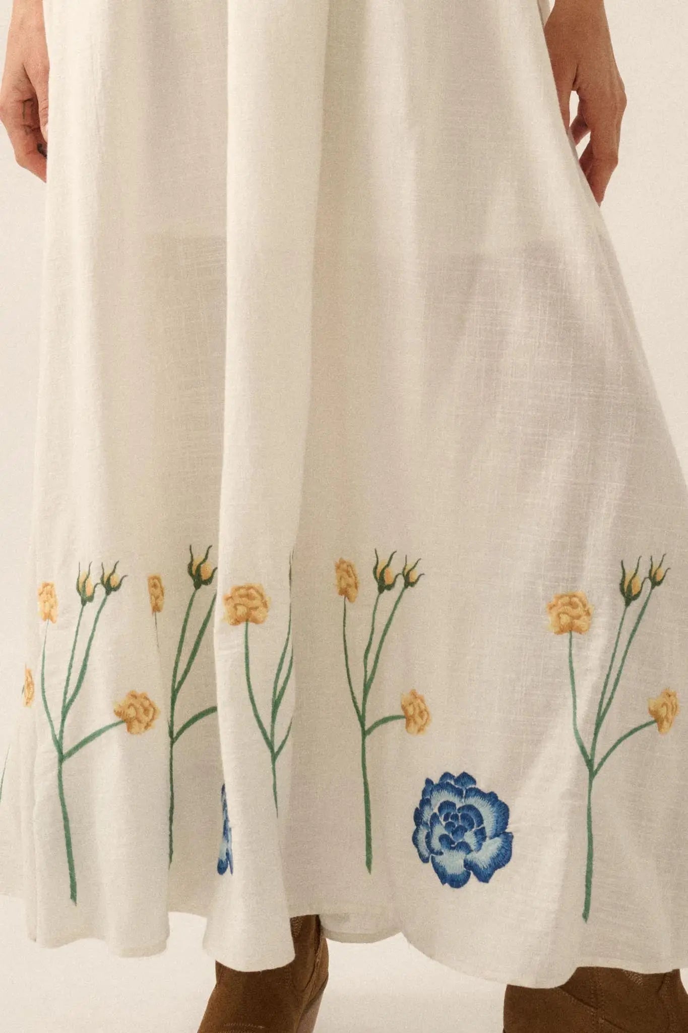 Stitched Stems Embroidered Strapless Maxi Dress