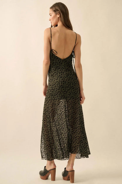 Wild Romance Leopard Mesh Cowl-Neck Maxi Dress
