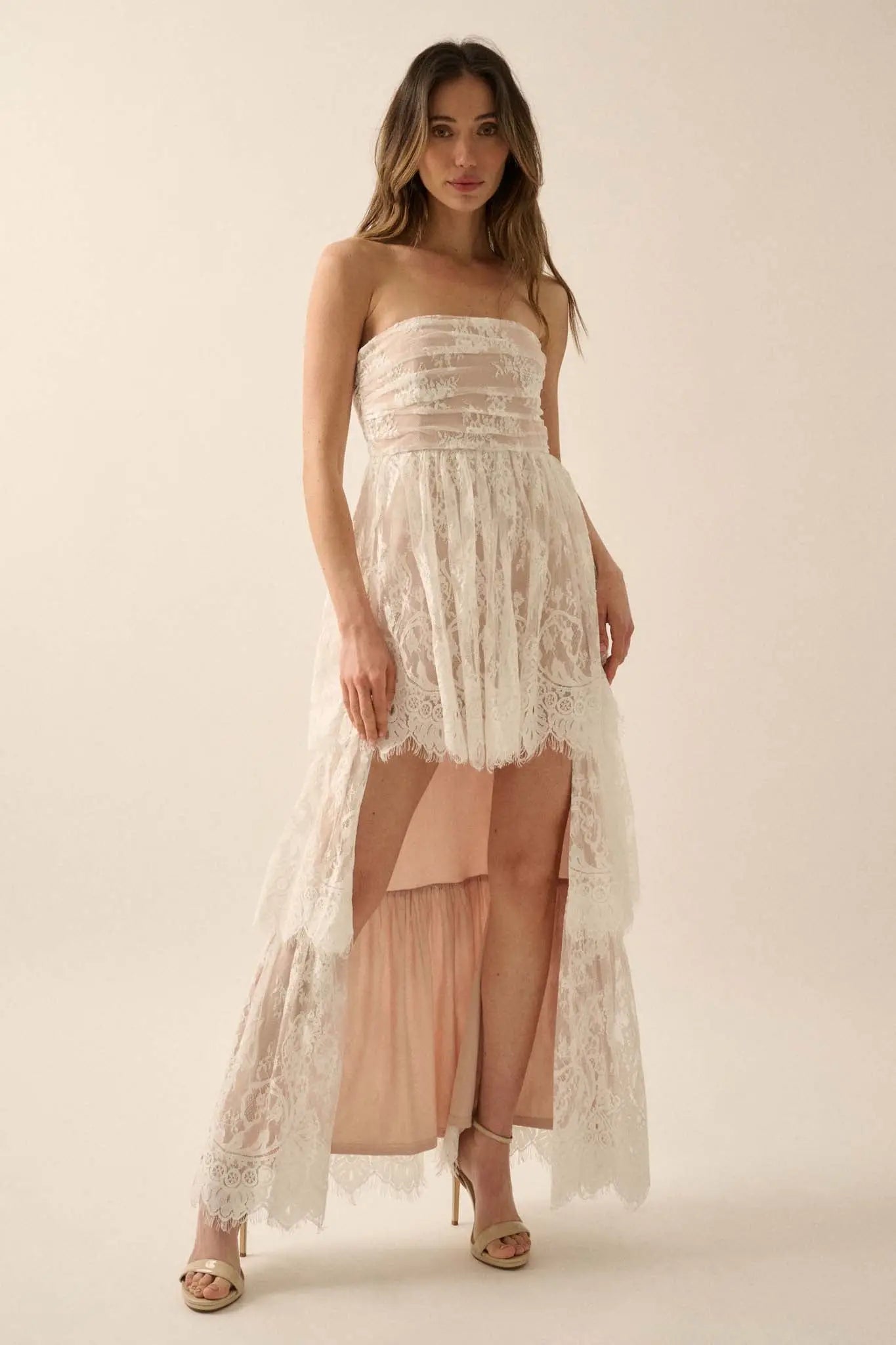 Dreams of Love Layered Lace High-Low Maxi Dress
