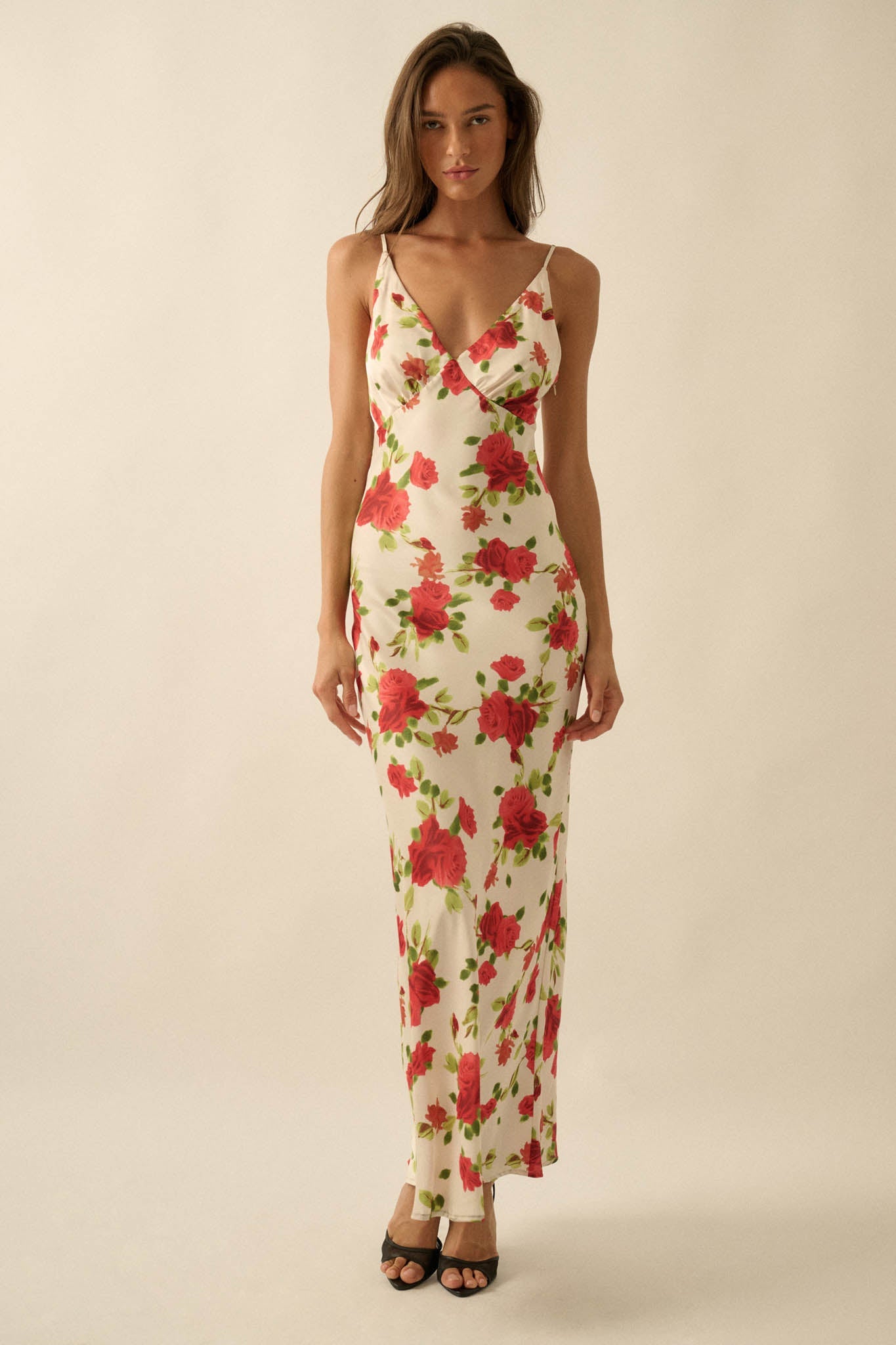 Sweetest Rose Floral-Print Satin Maxi Slip Dress