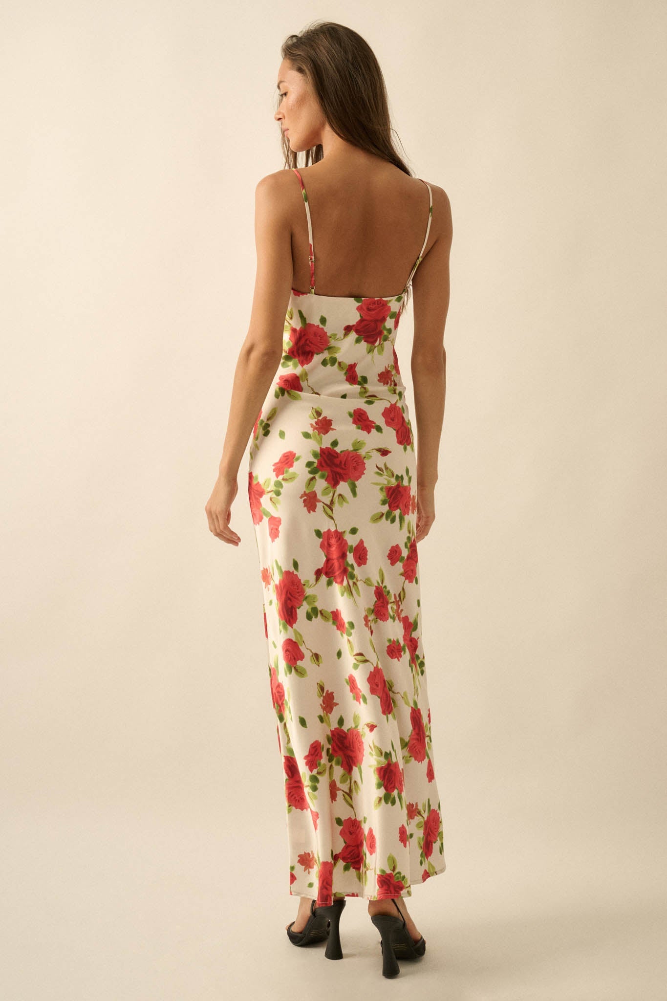 Sweetest Rose Floral-Print Satin Maxi Slip Dress