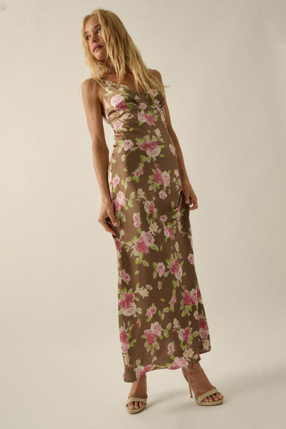 Sweetest Rose Floral-Print Satin Maxi Slip Dress