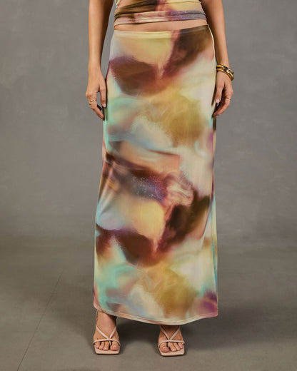 Cool Intentions Mesh Abstract Print Maxi Skirt